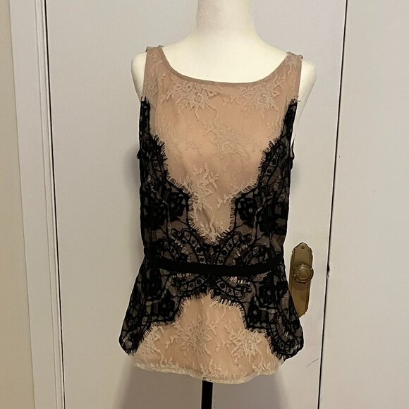 Sheer Nude & Black Lace Peplum Top – Vintage Romance with a Modern Edge - Picture 2 of 10